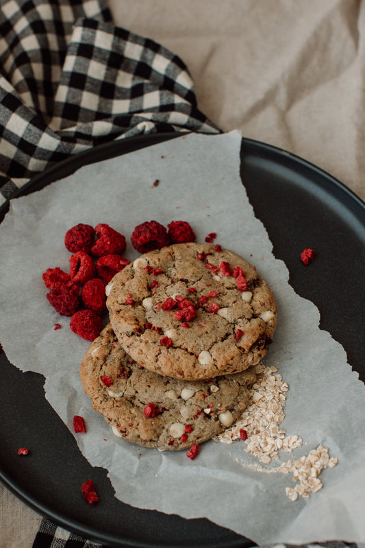 Biscuits aux framboises lyophilisées et chocolat blanc - Boîte de 6